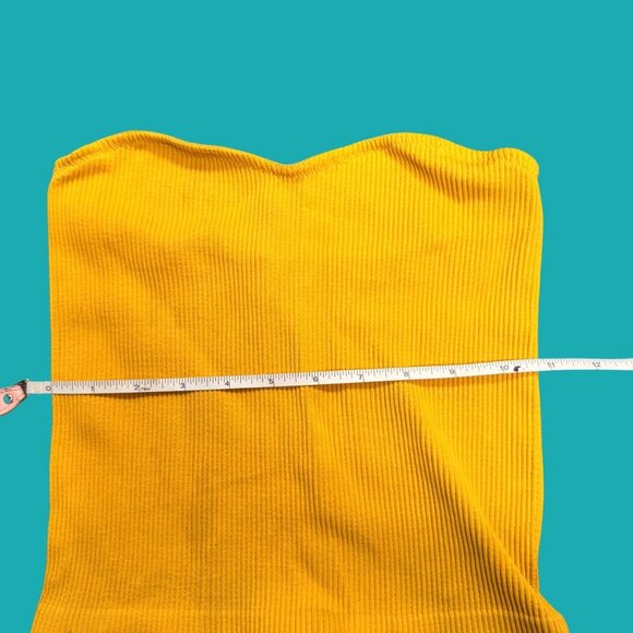 💛 ReVamped Yellow Ribbed Strapless Tube Top (XXS/XS) - Picture 4 of 5